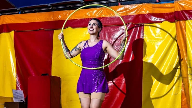 Performer with a hula hoop at the West Tennessee State Fair